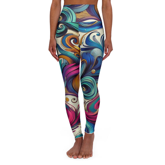 Artistic High Waisted Yoga Leggings - Colorful Floral Design