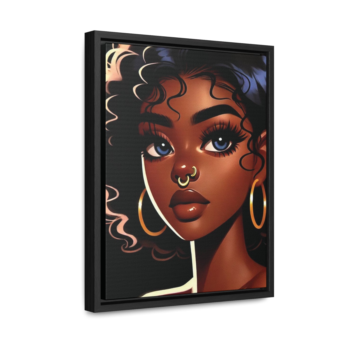 Introducing our Enchanting Young Black Woman with Blue Eyes Canvas