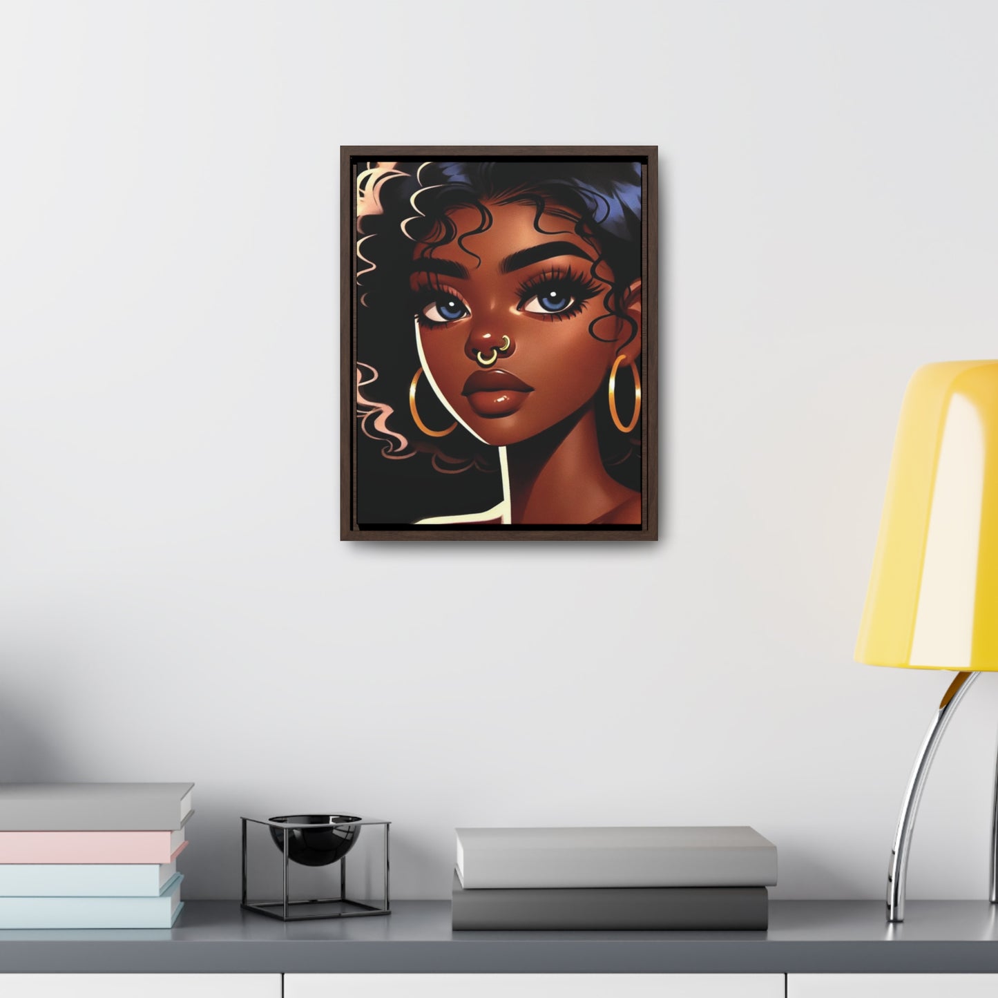 Introducing our Enchanting Young Black Woman with Blue Eyes Canvas