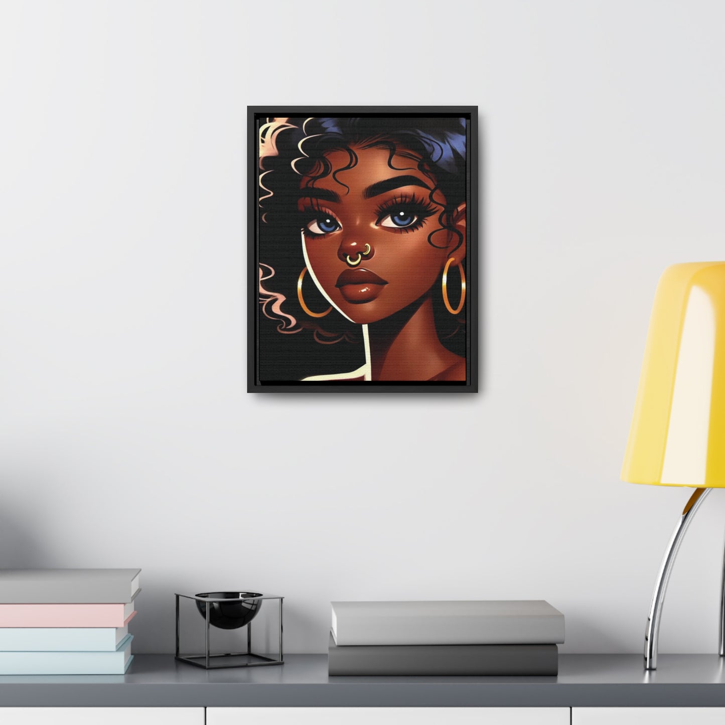 Introducing our Enchanting Young Black Woman with Blue Eyes Canvas