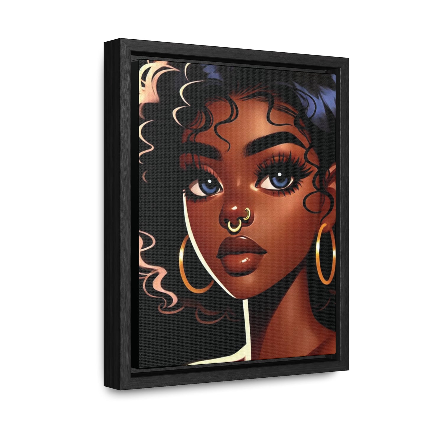 Introducing our Enchanting Young Black Woman with Blue Eyes Canvas