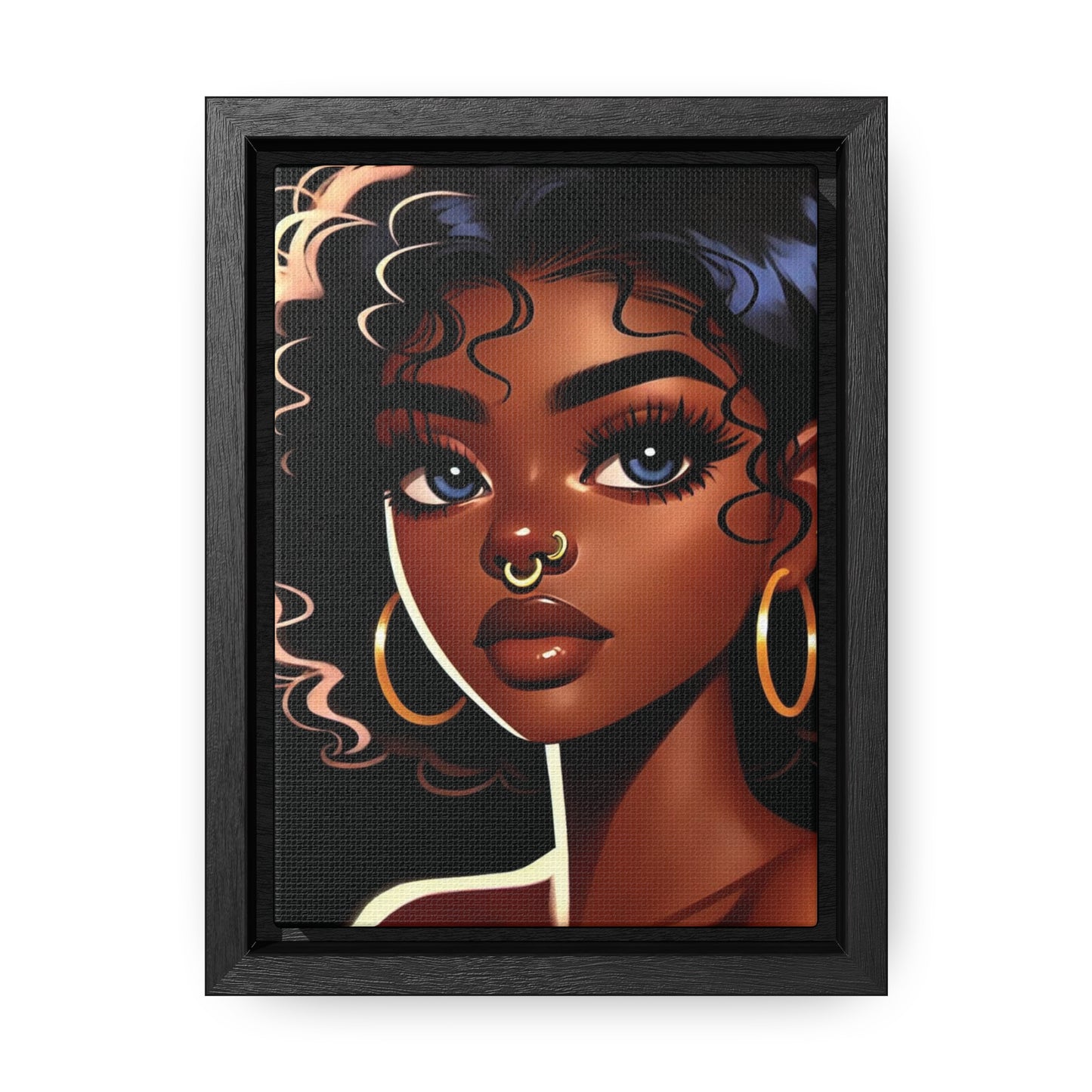 Introducing our Enchanting Young Black Woman with Blue Eyes Canvas