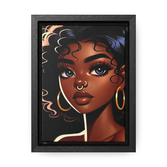 Introducing our Enchanting Young Black Woman with Blue Eyes Canvas