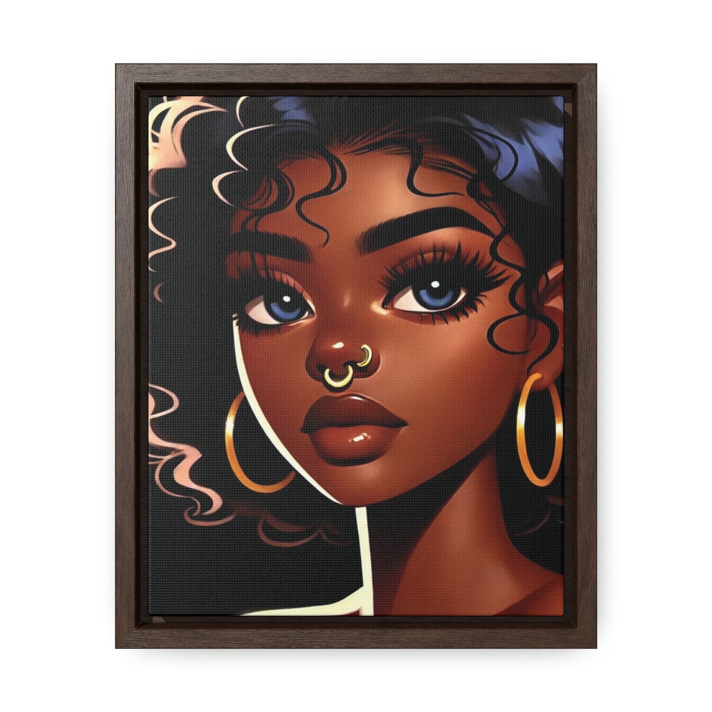 Introducing our Enchanting Young Black Woman with Blue Eyes Canvas