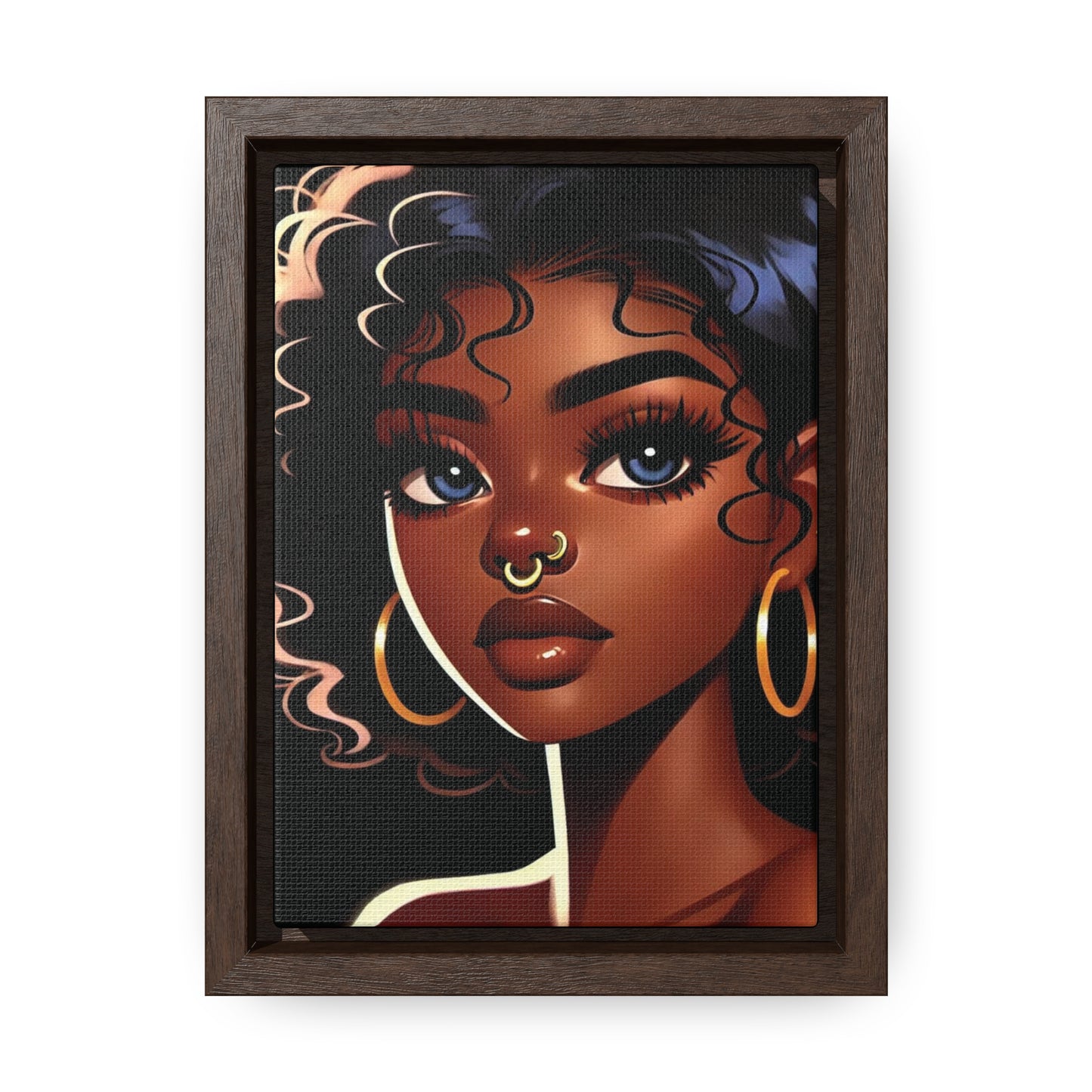 Introducing our Enchanting Young Black Woman with Blue Eyes Canvas