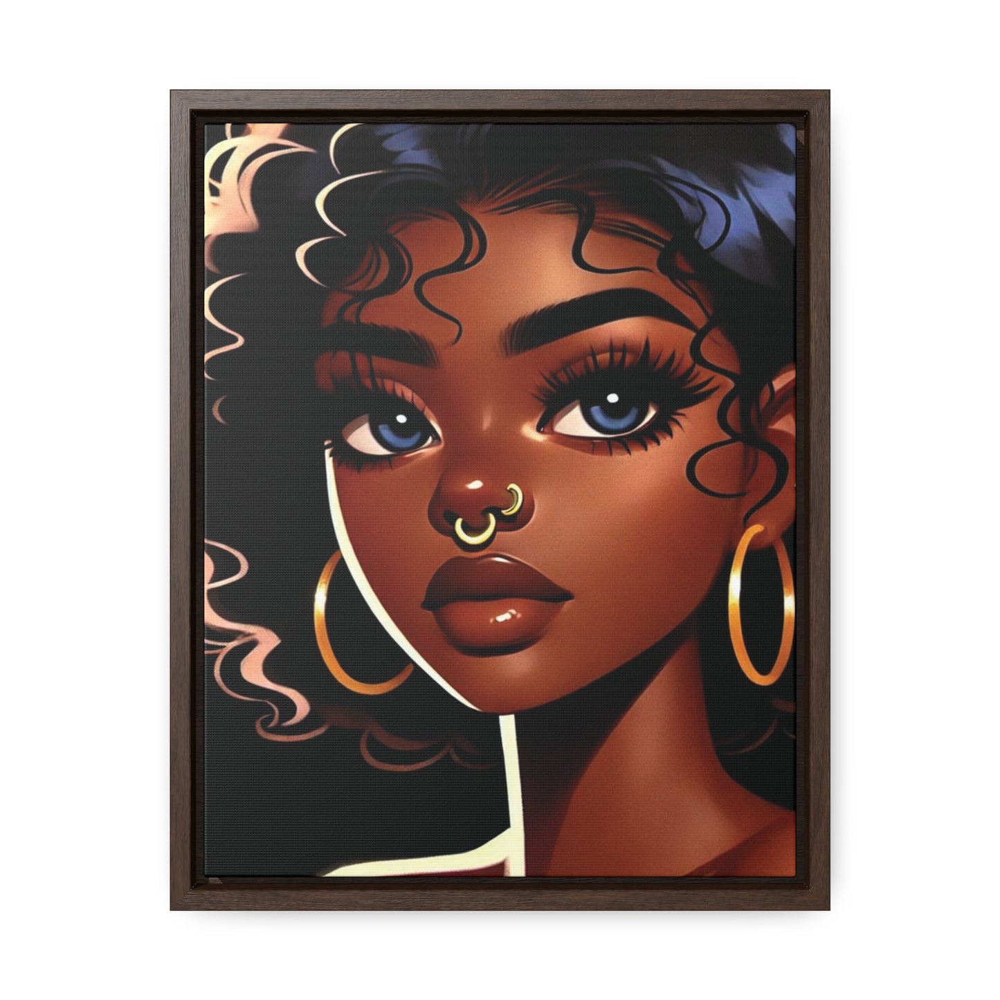 Introducing our Enchanting Young Black Woman with Blue Eyes Canvas