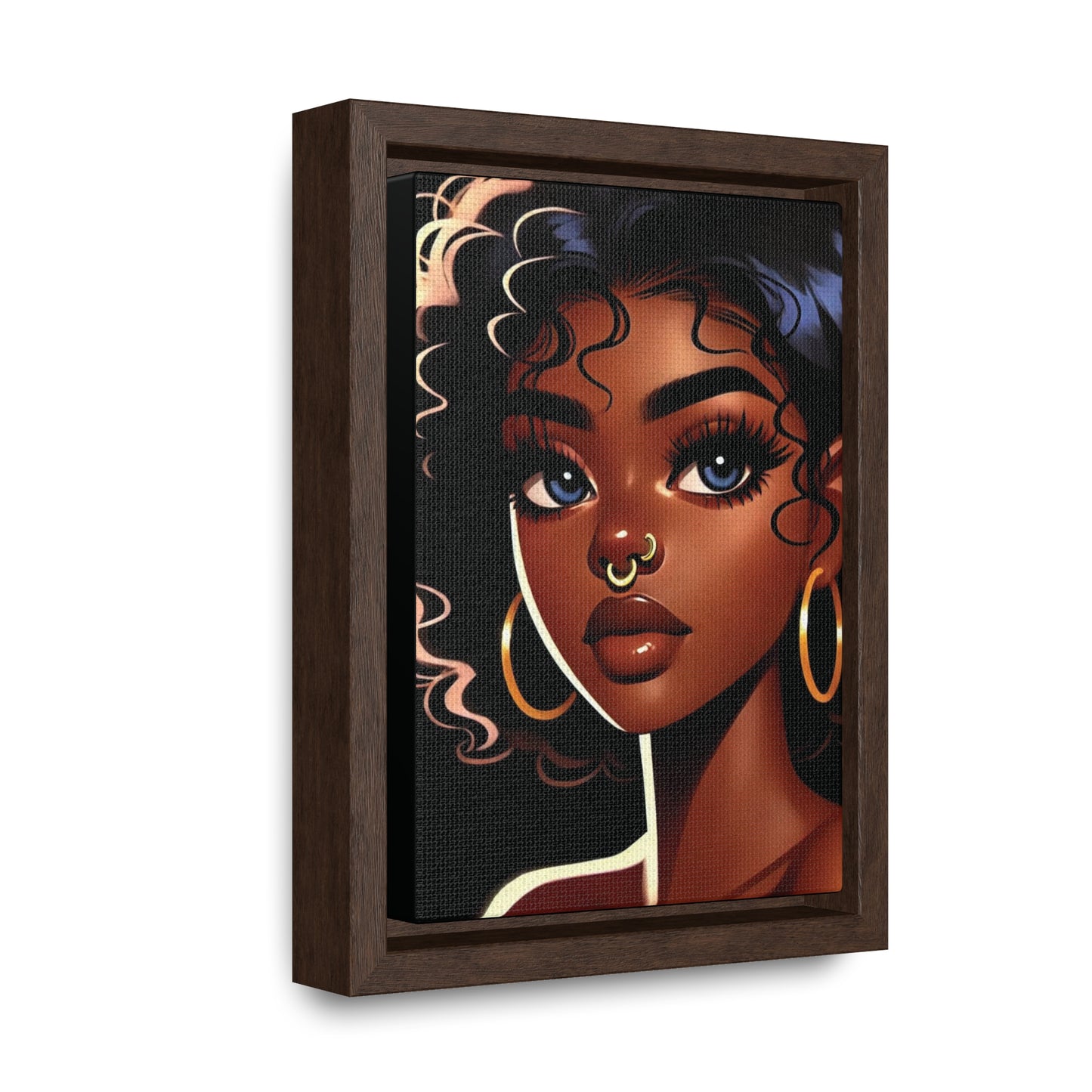 Introducing our Enchanting Young Black Woman with Blue Eyes Canvas