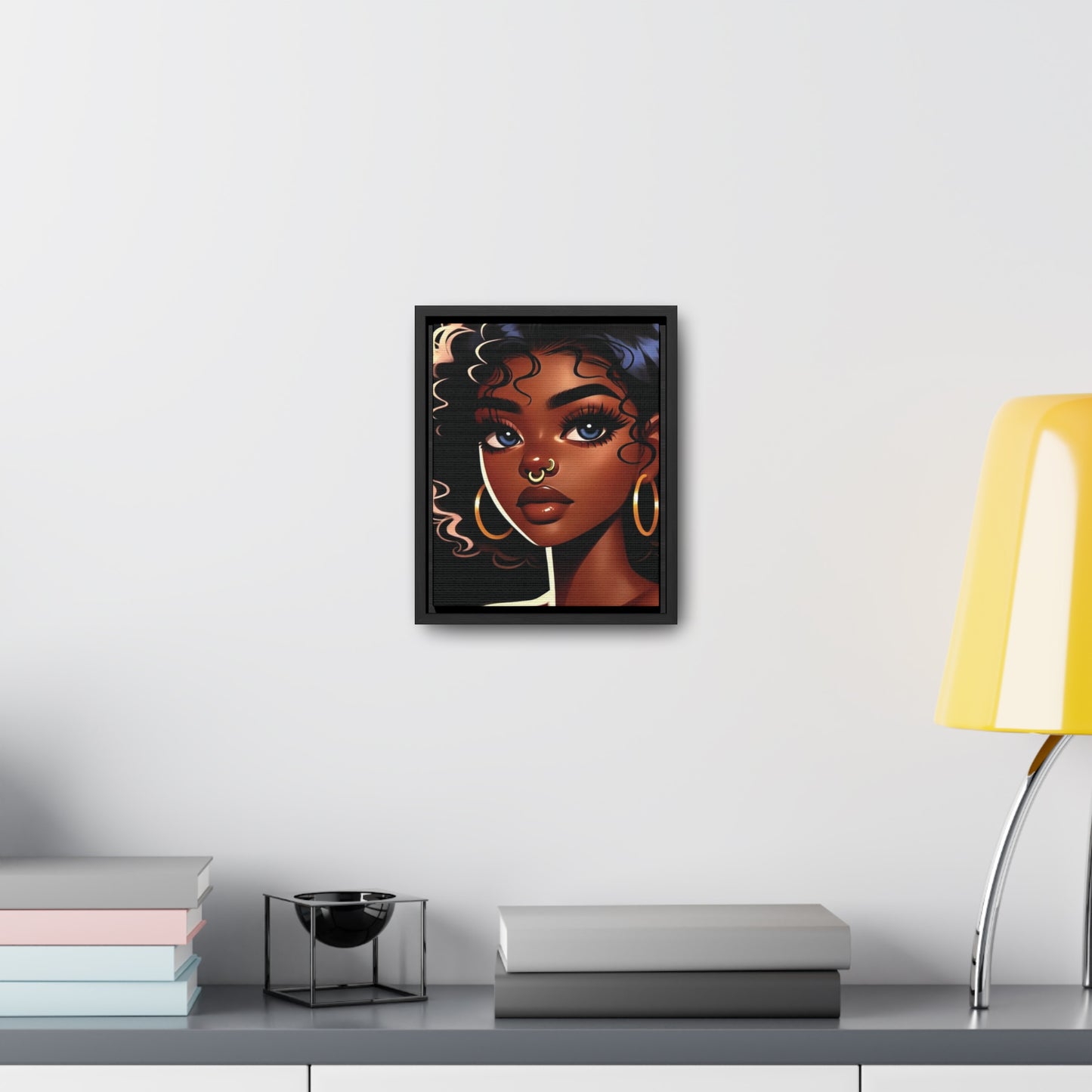 Introducing our Enchanting Young Black Woman with Blue Eyes Canvas