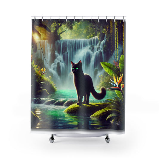 Majestic Cat by the Waterfall Shower Curtain